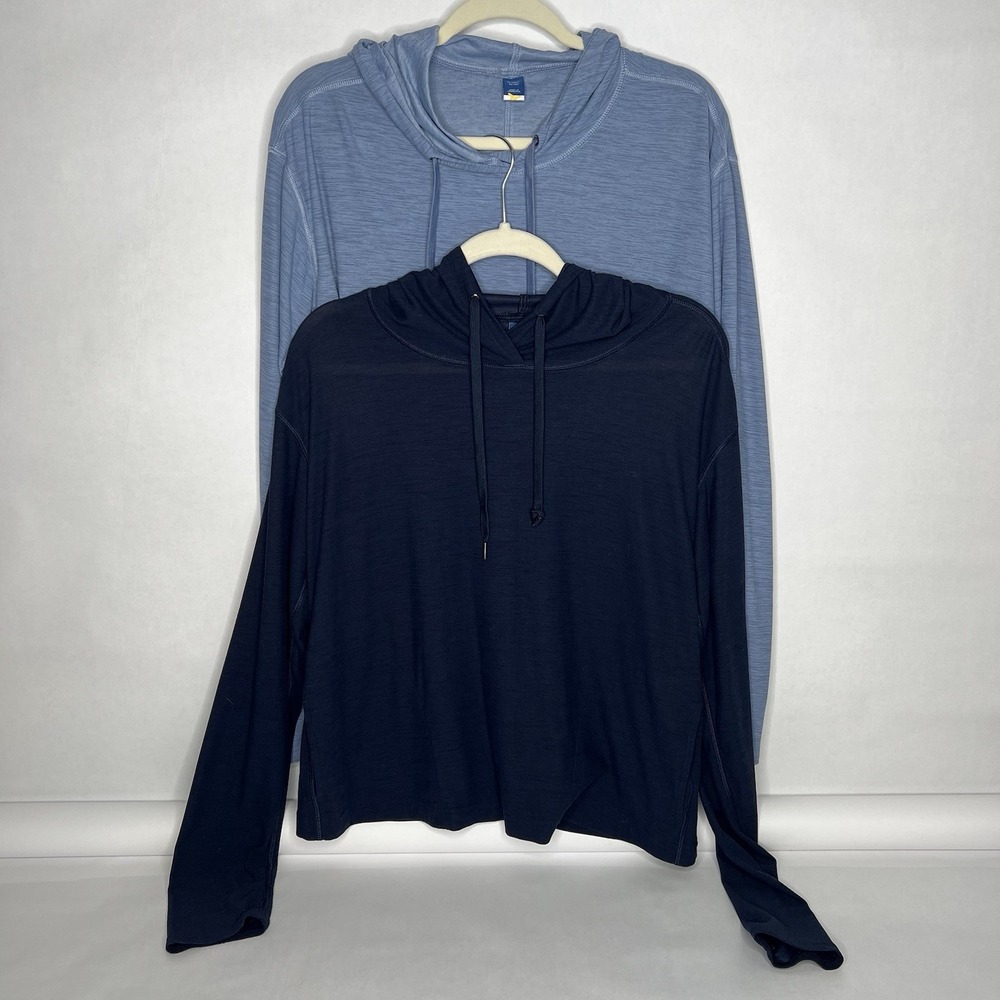 Old Navy Breathe Lot 2 Navy Light Blue Drawstring Active Top Medium Pockets Hood